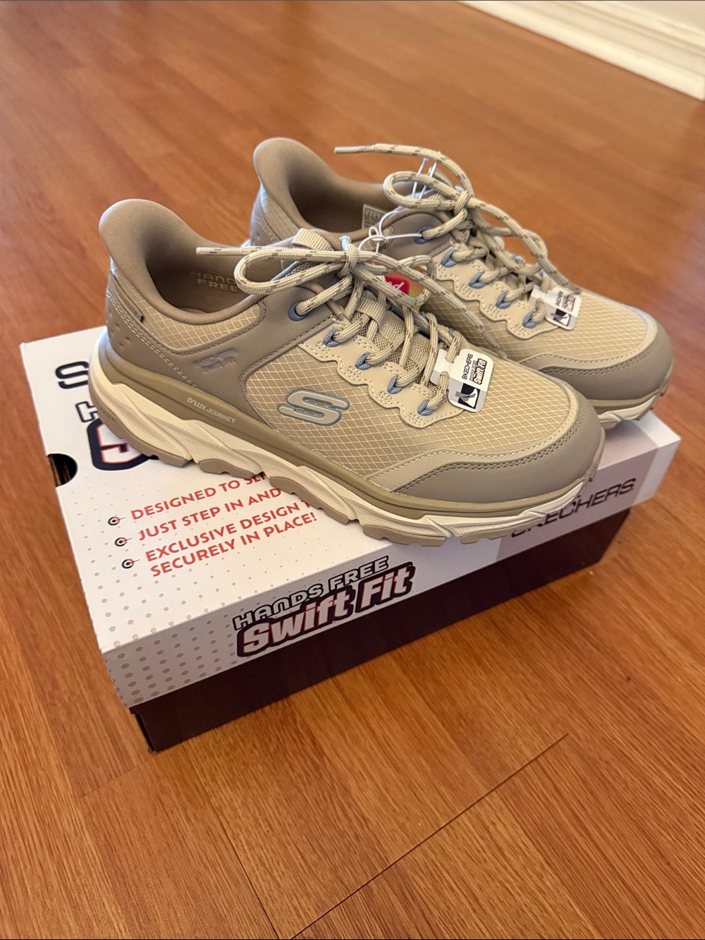 Skechers Ladies Swift-Fit Hiker Sneakers in Natural and Blue